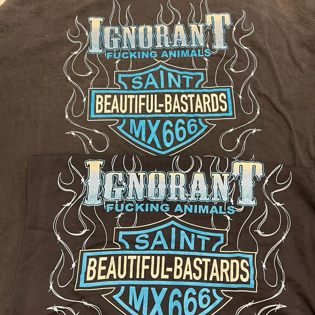 Printing proofing SAINT Mxxxxxx LS TEE/BTFL BASTARS/BLK flame dice distressed retro long sleeves washed black S-XL